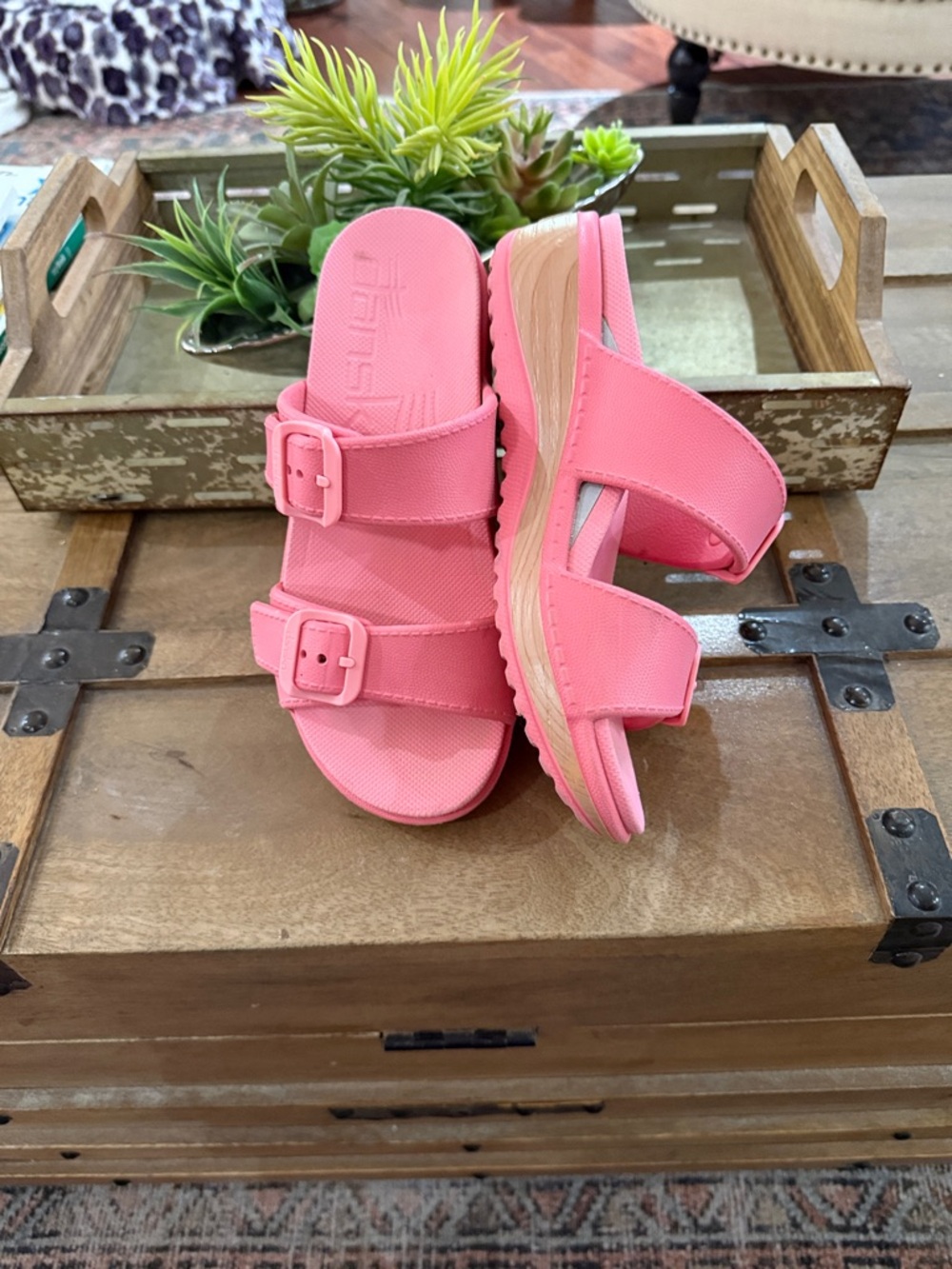 Dansk Coral Pink Double-Buckle Slide Sandals - Picture 2 of 2